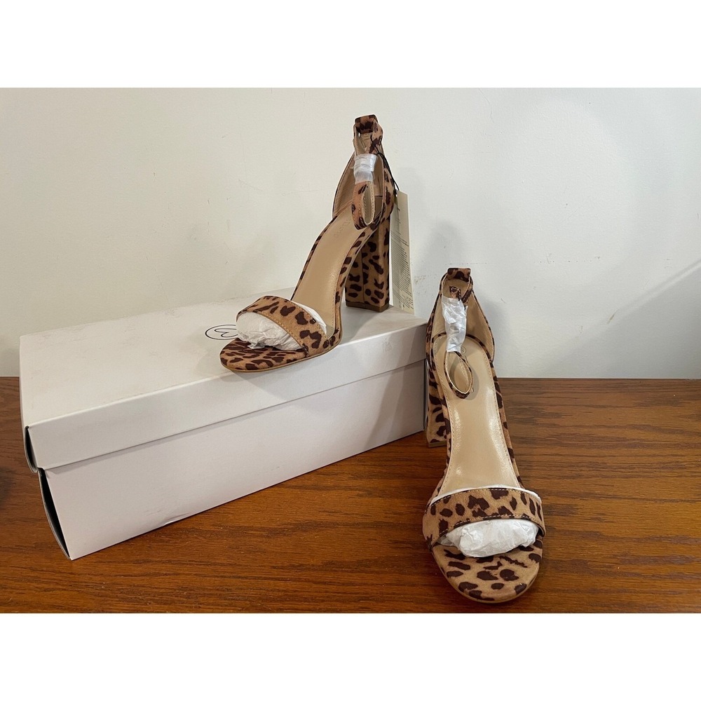 The Drop Rebecca Leopard Print Open Toe Block Heel Ankle Strap Shoes‎ 7.5 NEW
